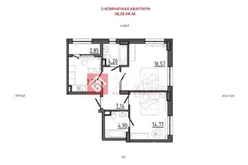 2-к квартира, 58,3 м², 1/8 эт.