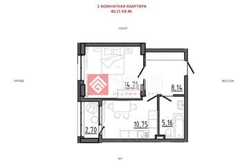 1-к квартира, 40,2 м², 1/8 эт.
