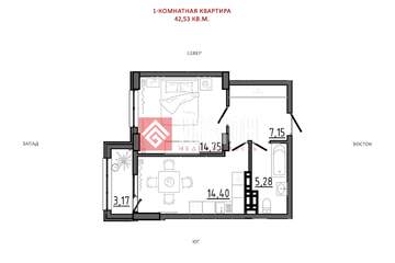 1-к квартира, 42,5 м², 2/8 эт.