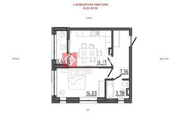1-к квартира, 40,2 м², 2/8 эт.