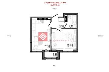 1-к квартира, 42 м², 4/8 эт.